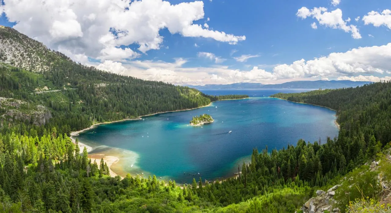 Lake Tahoe shoreline and alpine forests